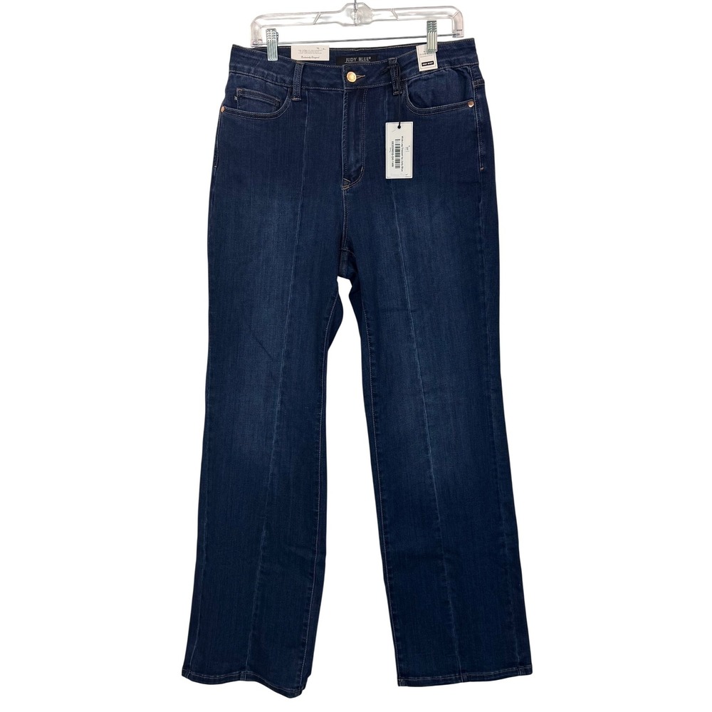 Judy Blue Wide Leg Trouser Jean High Waist Front Seam Dark Blue Stretch Sz 14W